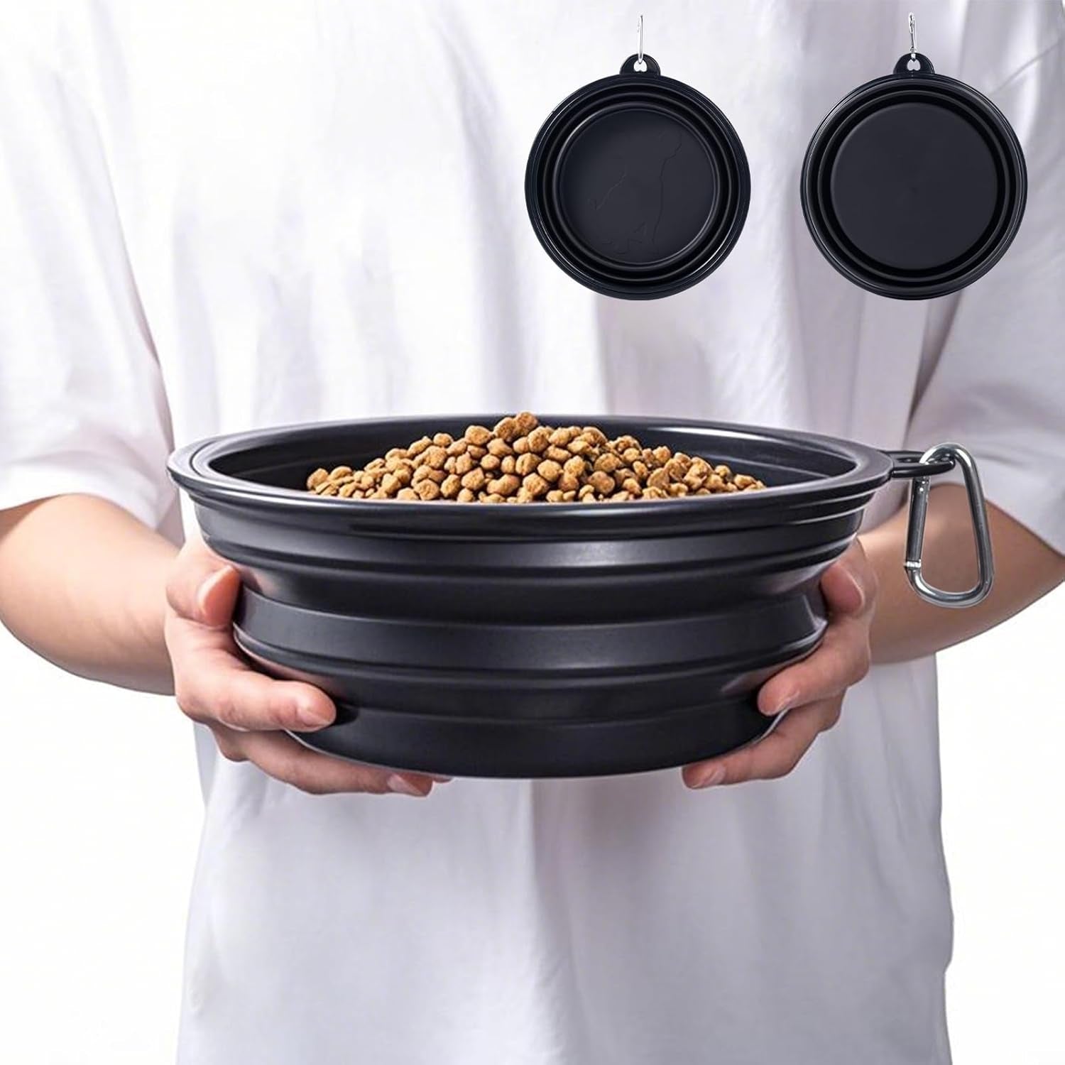 Dog Bowl Pet Collapsible Bowls, 2 Pack for Cats Dogs, Portable Pet Feeding Watering Dish for Walking Parking Traveling with 2 Carabiners (Small, Blue+Green)