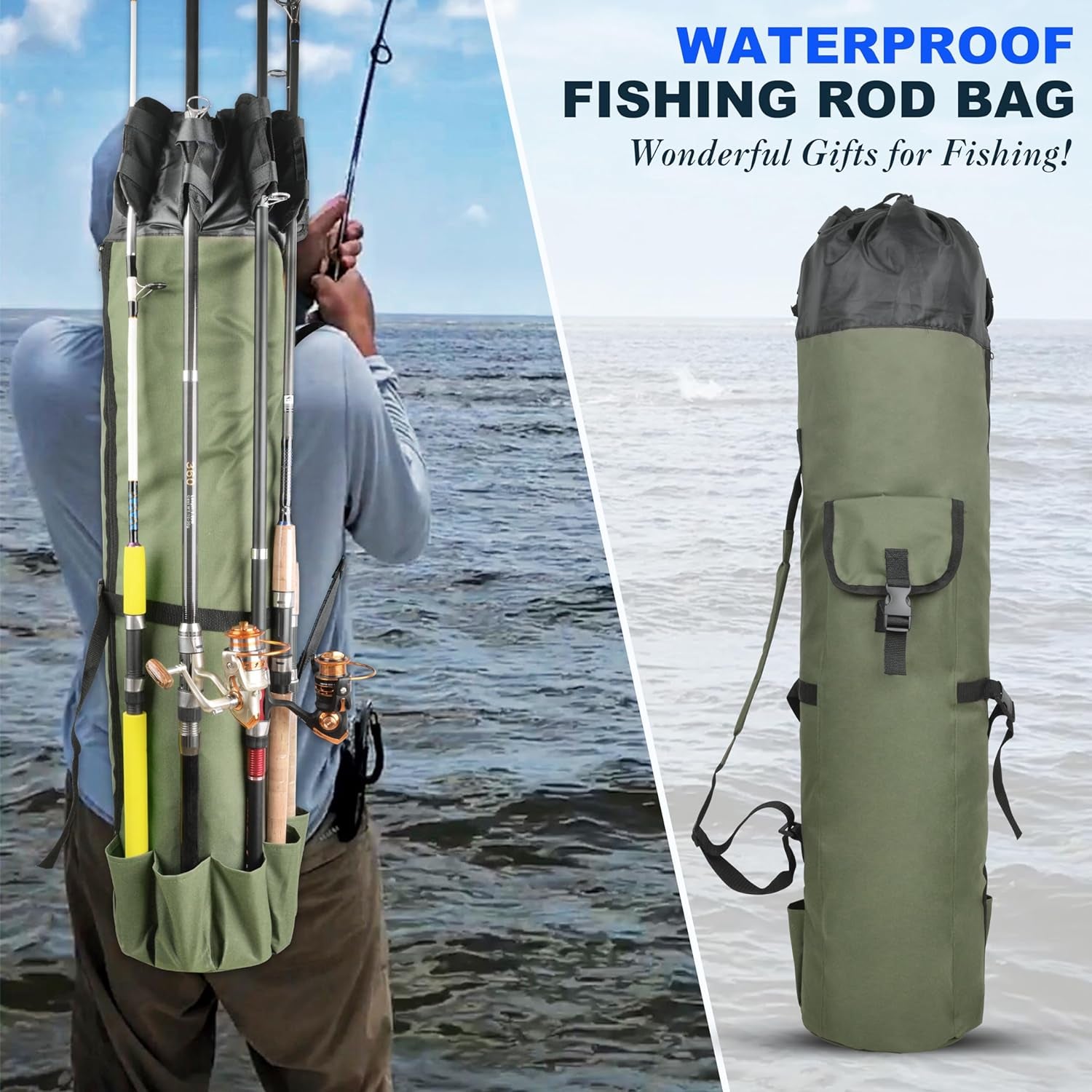 SILANON Fishing Rod Bag Pole Holder, Portable Fishing Rod Case Carrier Canvas Pole Storage Bag Travel Carry Case Waterproof Fishing Tackle Gear Organizer