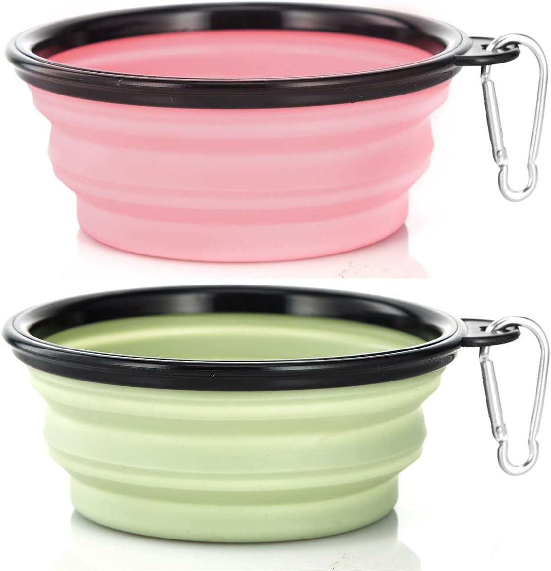 Dog Bowl Pet Collapsible Bowls, 2 Pack for Cats Dogs, Portable Pet Feeding Watering Dish for Walking Parking Traveling with 2 Carabiners (Small, Blue+Green)
