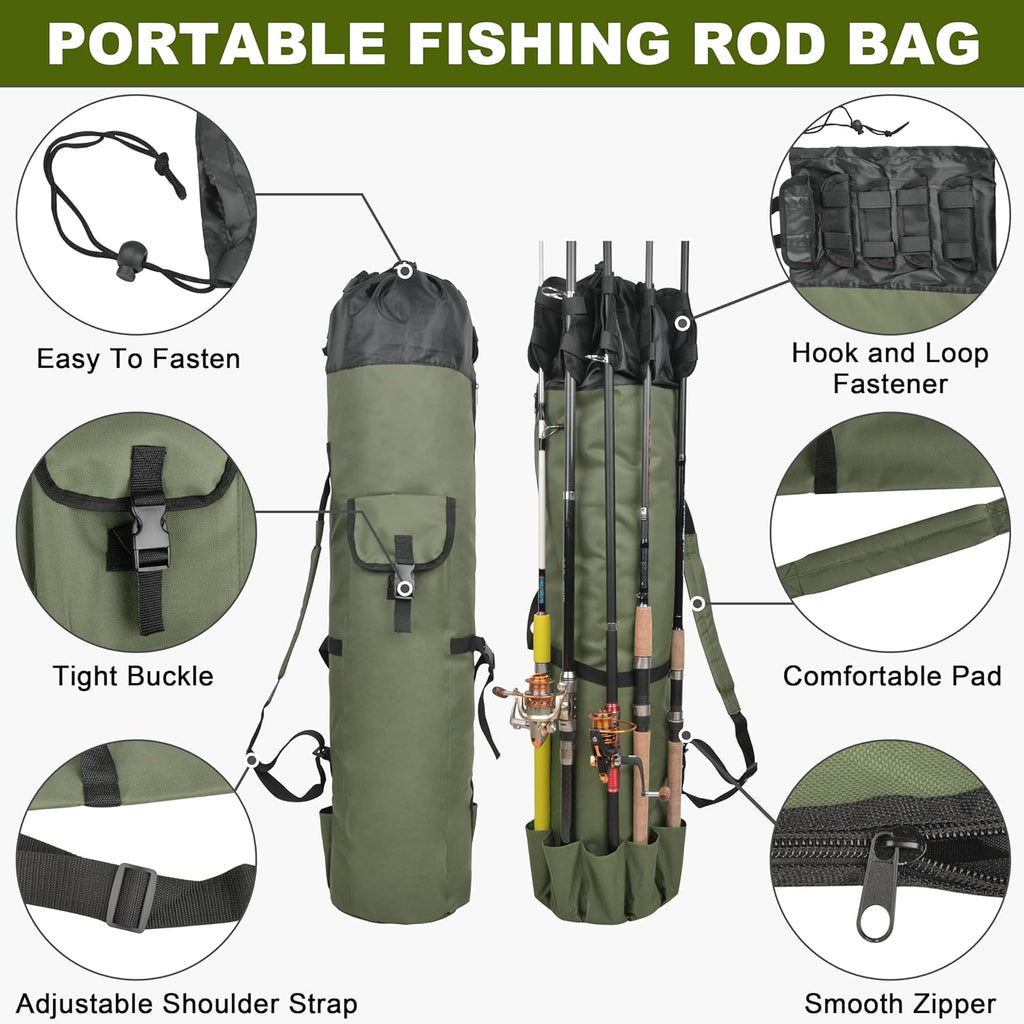 SILANON Fishing Rod Bag Pole Holder, Portable Fishing Rod Case Carrier Canvas Pole Storage Bag Travel Carry Case Waterproof Fishing Tackle Gear Organizer