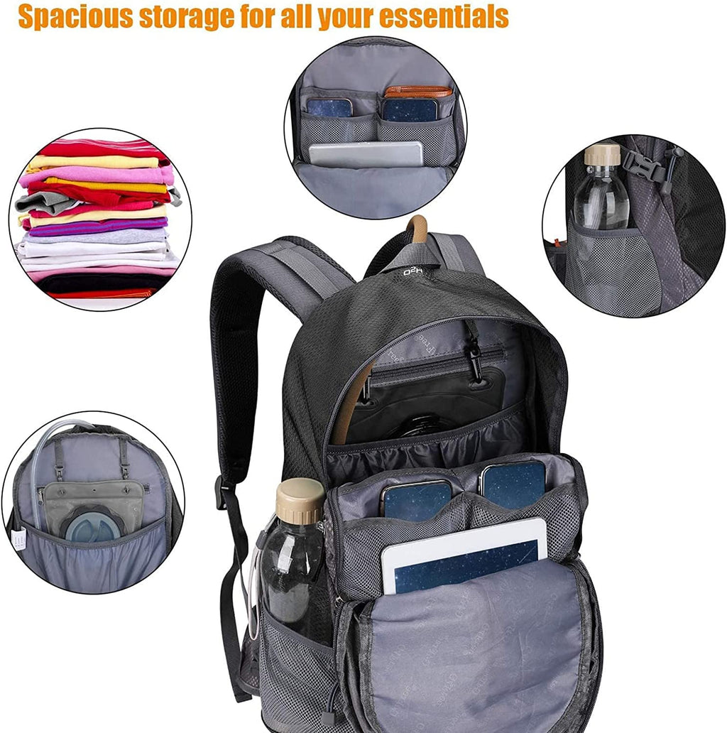 G4Free 35L Hiking Backpack Water Resistant Outdoor Sports Travel Daypack Lightweight with Rain Cover for Women Men (Black)