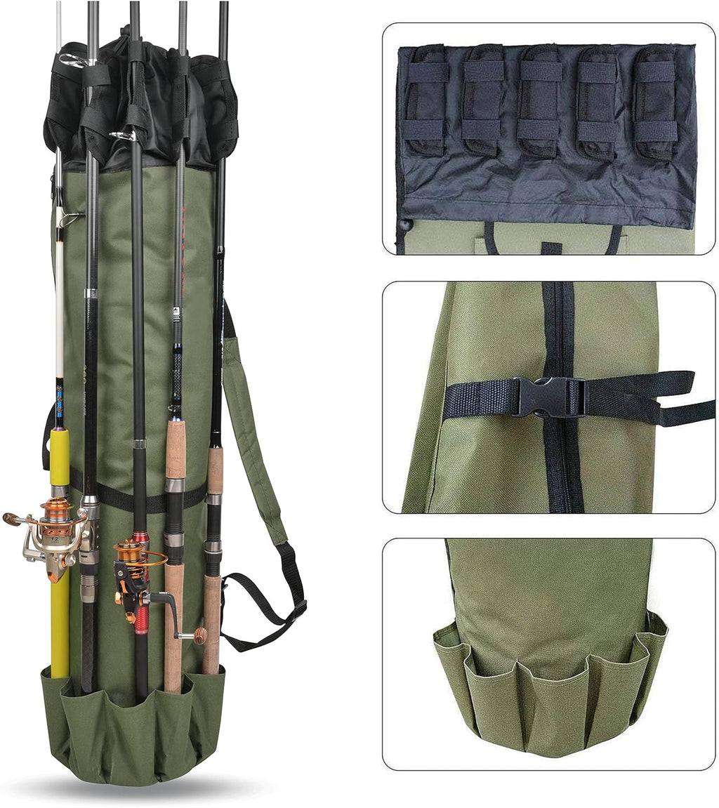 SILANON Fishing Rod Bag Pole Holder, Portable Fishing Rod Case Carrier Canvas Pole Storage Bag Travel Carry Case Waterproof Fishing Tackle Gear Organizer