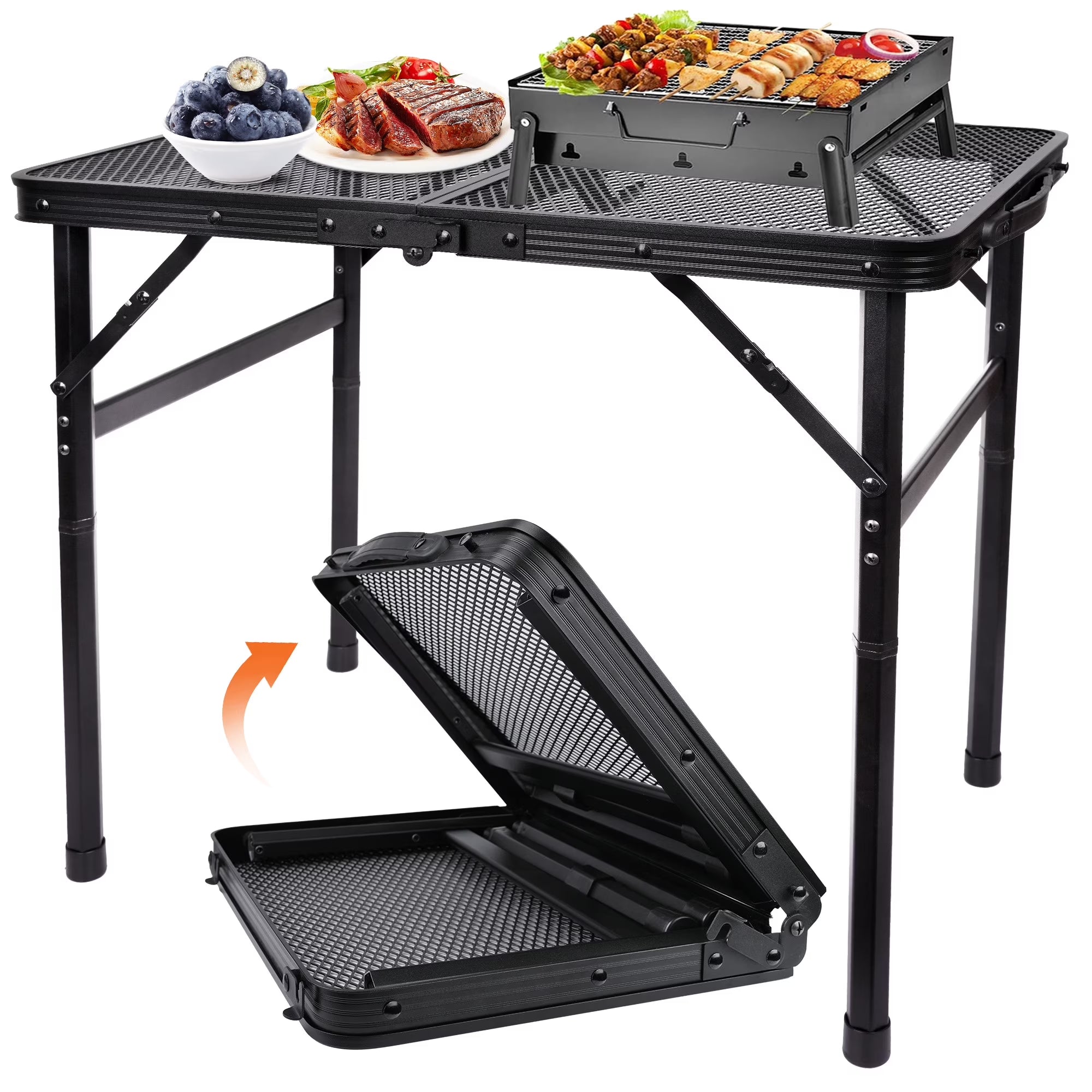 Lightweight Folding Grill Table with Mesh Desktop, Black