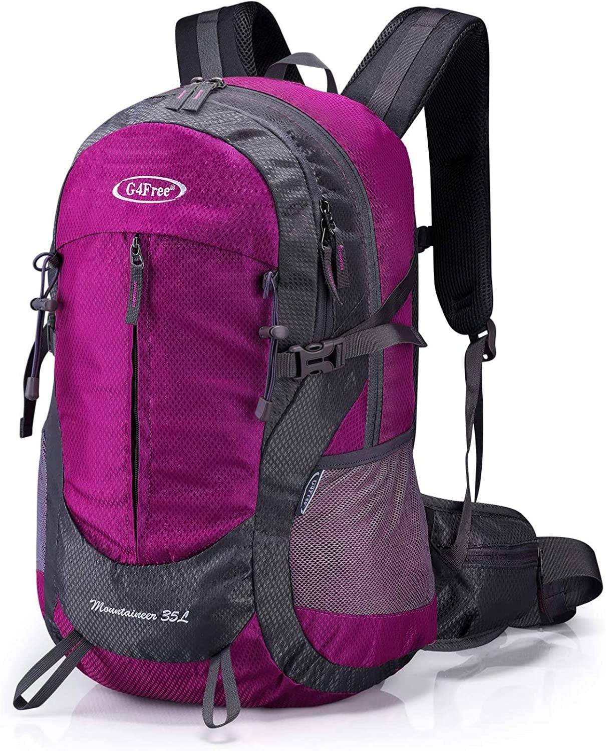 G4Free 35L Hiking Backpack Water Resistant Outdoor Sports Travel Daypack Lightweight with Rain Cover for Women Men (Black)