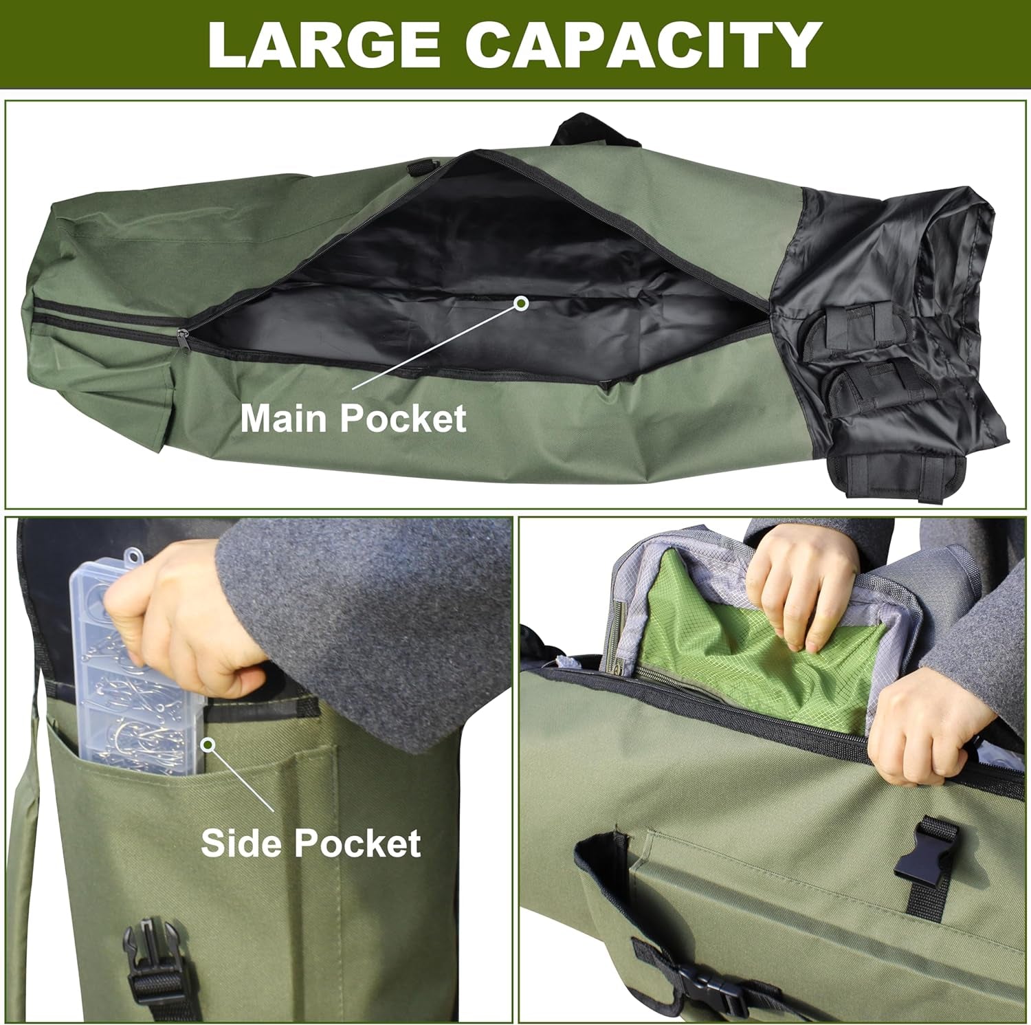 SILANON Fishing Rod Bag Pole Holder, Portable Fishing Rod Case Carrier Canvas Pole Storage Bag Travel Carry Case Waterproof Fishing Tackle Gear Organizer