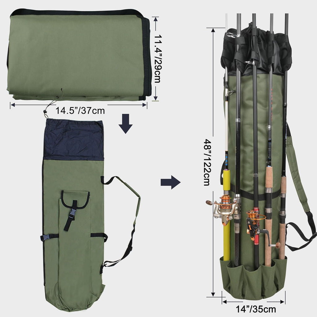 SILANON Fishing Rod Bag Pole Holder, Portable Fishing Rod Case Carrier Canvas Pole Storage Bag Travel Carry Case Waterproof Fishing Tackle Gear Organizer