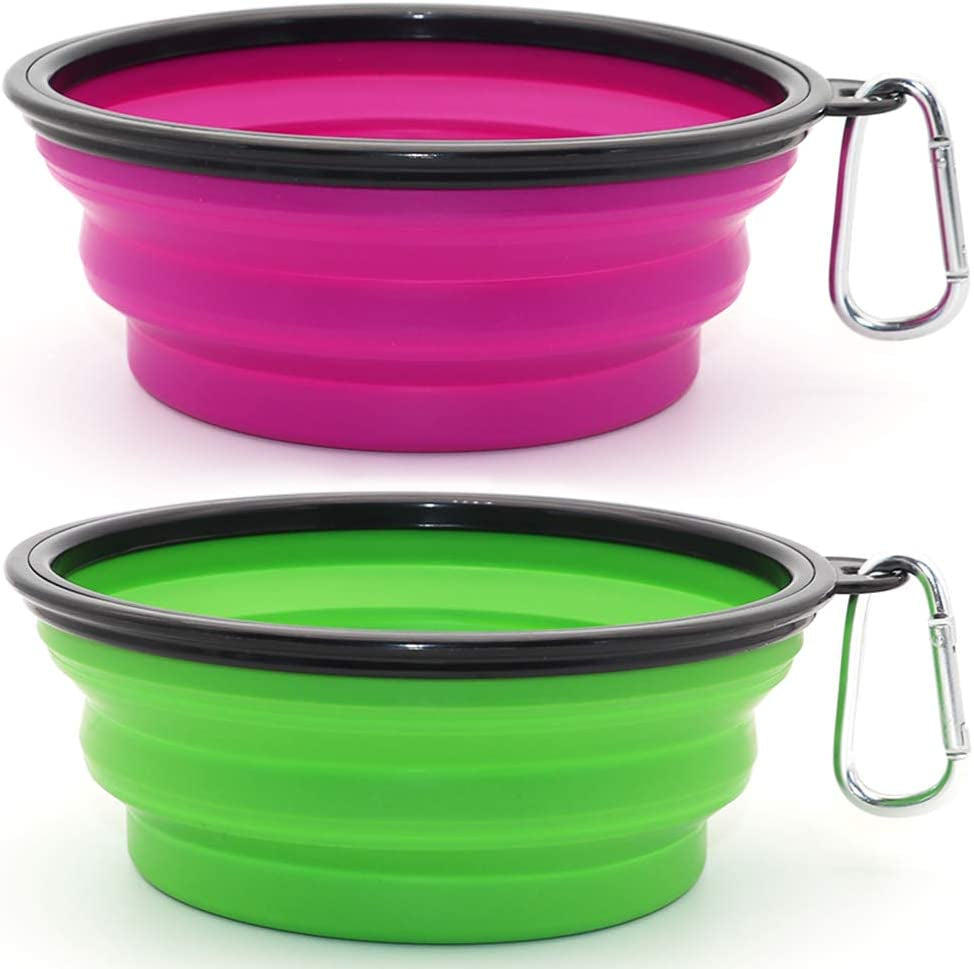 Dog Bowl Pet Collapsible Bowls, 2 Pack for Cats Dogs, Portable Pet Feeding Watering Dish for Walking Parking Traveling with 2 Carabiners (Small, Blue+Green)