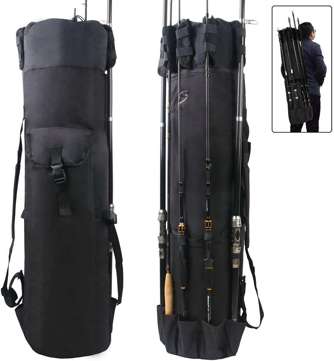 SILANON Fishing Rod Bag Pole Holder, Portable Fishing Rod Case Carrier Canvas Pole Storage Bag Travel Carry Case Waterproof Fishing Tackle Gear Organizer